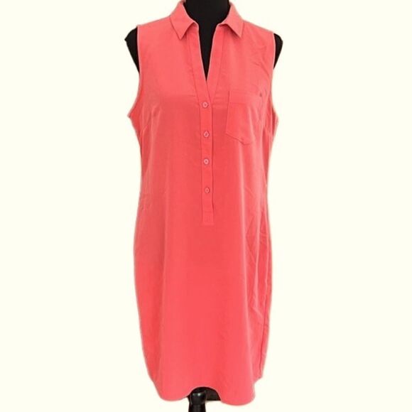 The Limited split neck button front shift style sleeveless coral dress size M. - Picture 1 of 6
